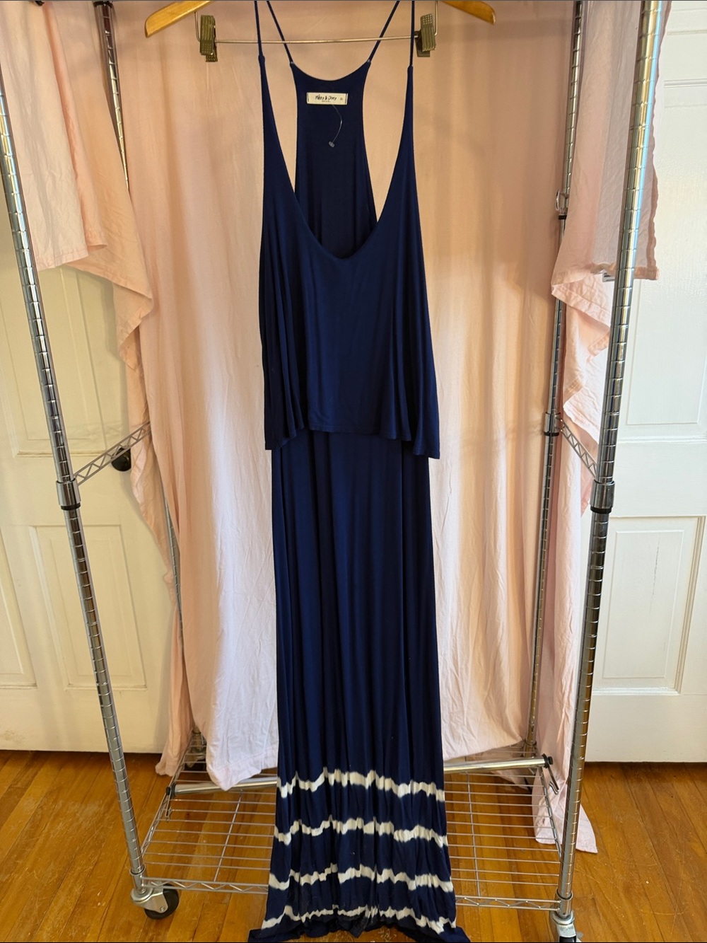 Navy Tie-Dye Hem Maxi Dress with Spaghetti Straps